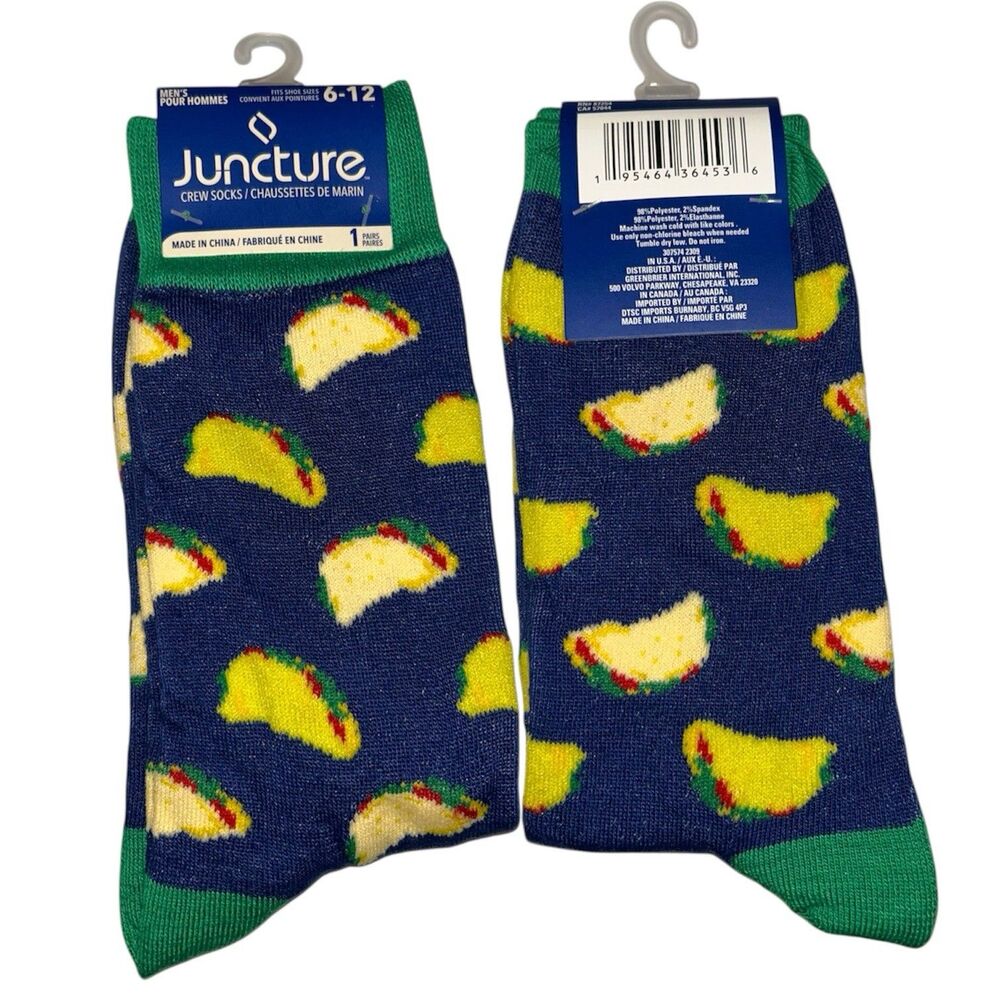1x Juncture Mens Crew Socks Tacos Size 6-12
